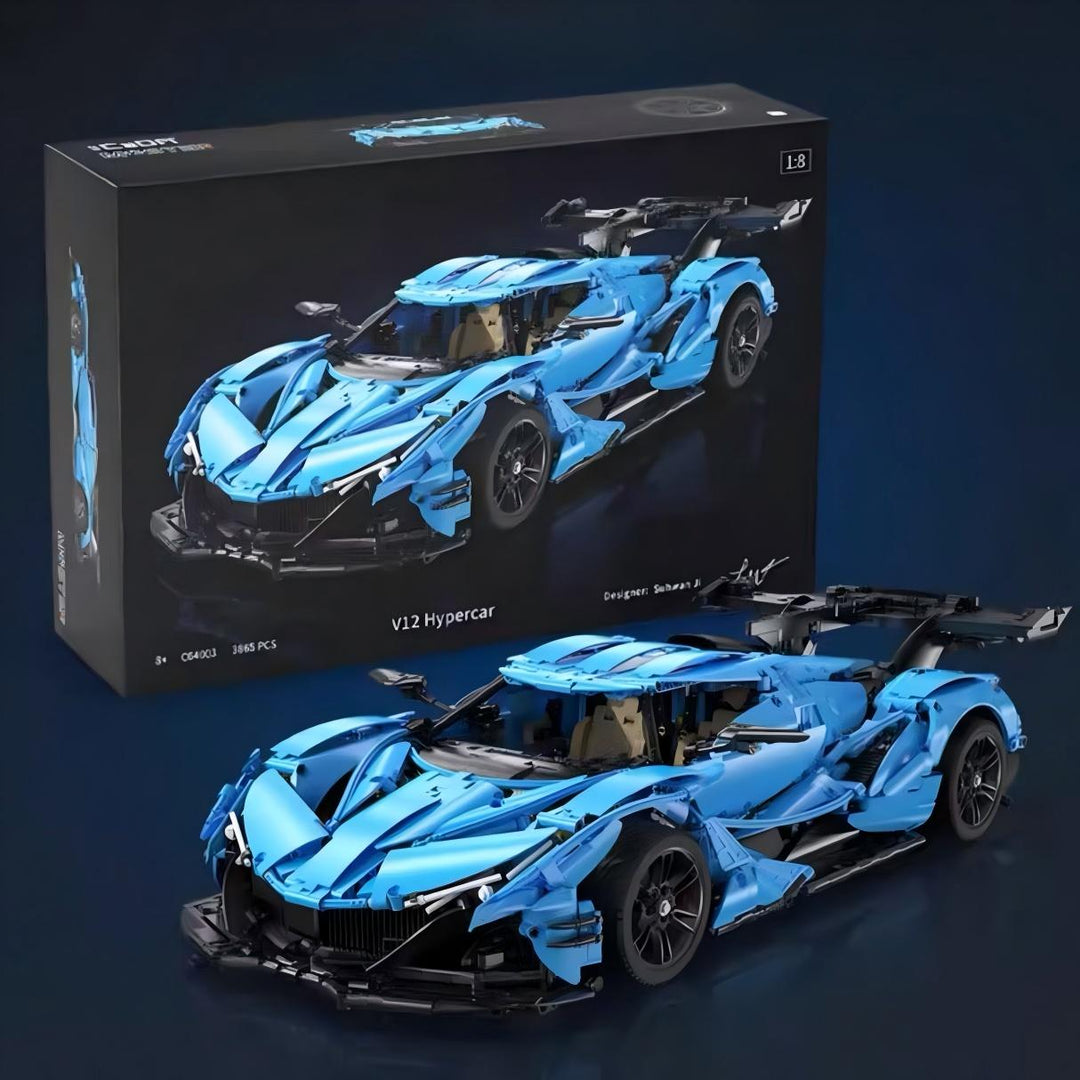 MOC V12 Blue Hypercar – Technic Supercar Display Model for Collectors - brickzonehub