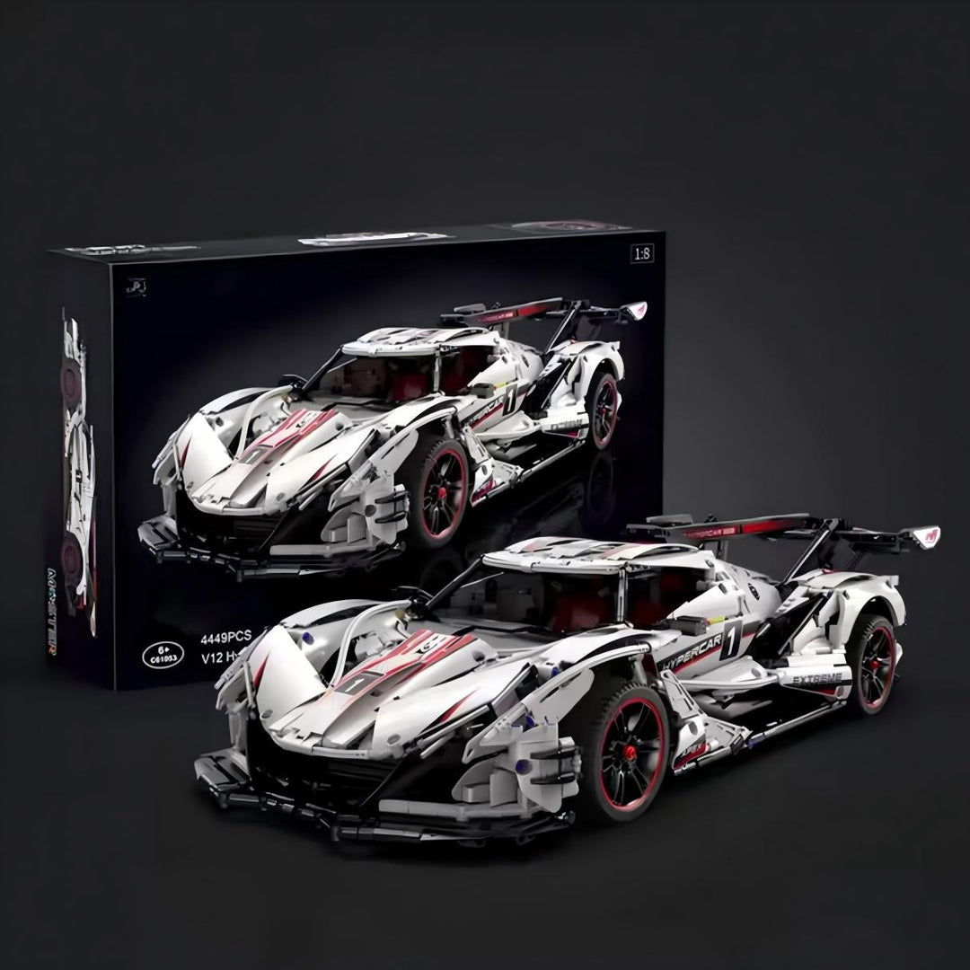 MOC White V12 Hypercar Building Kit – Technic Supercar Model 1:8 Race Car - brickzonehub